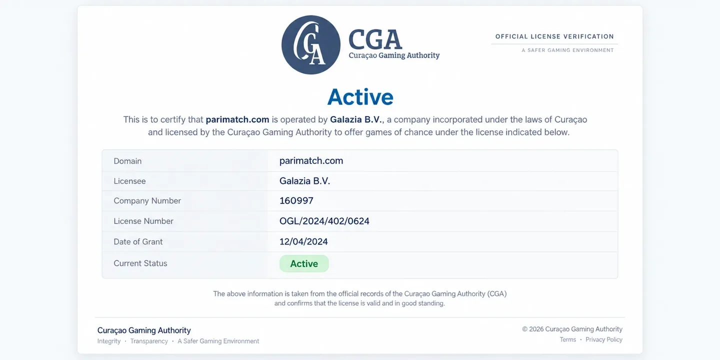 Сертификат CGA для домена parimatch.com