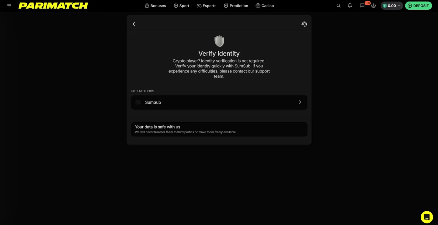 Раздел KYC и условий проверки личности Parimatch