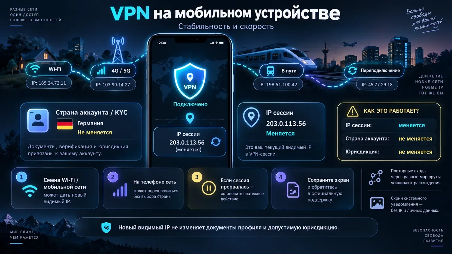 Расхождение между IP сессии и страной аккаунта