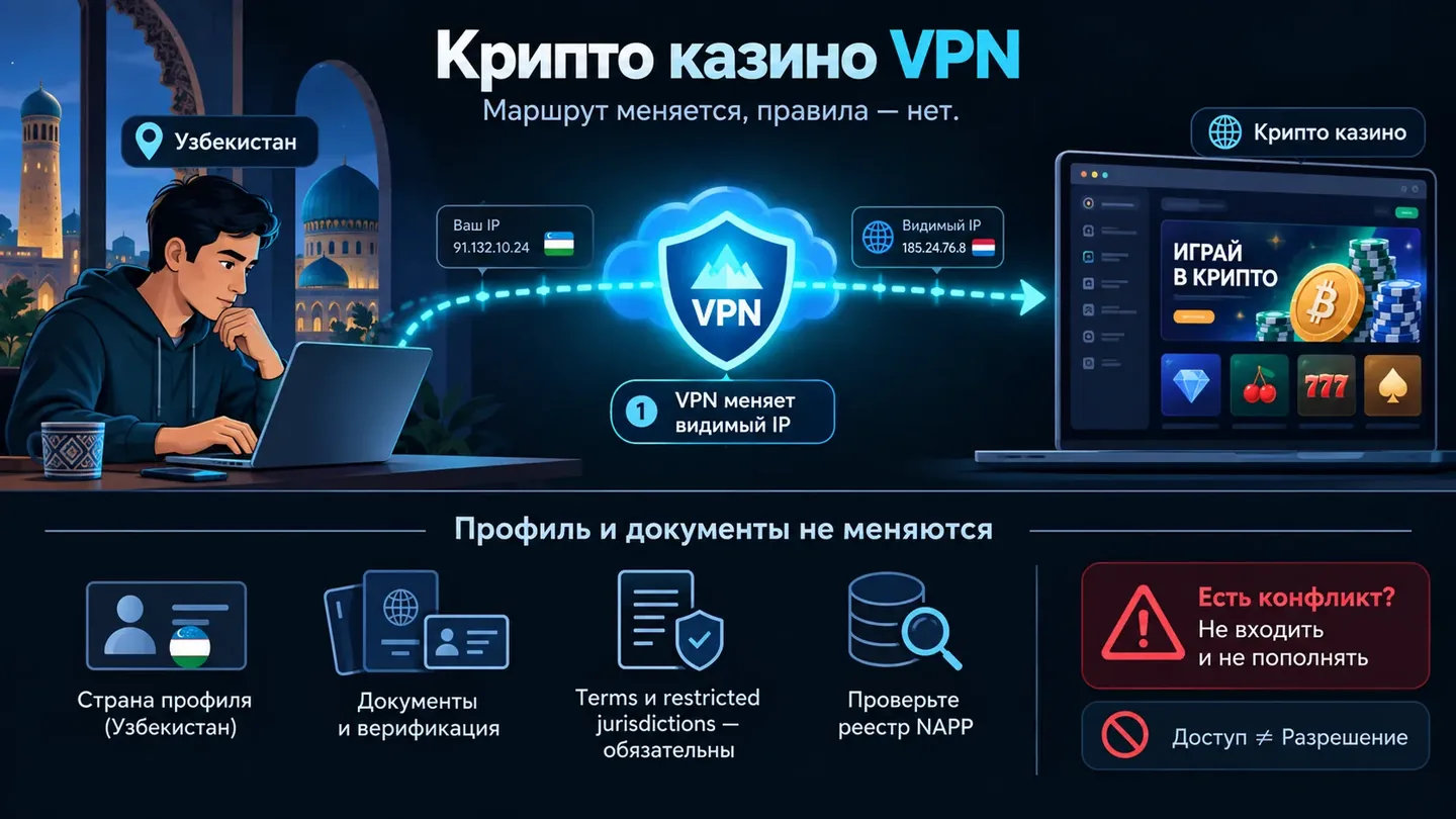 Рабочий VPN изменил видимый IP при открытии сайта казино